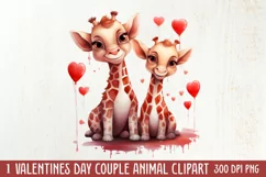 Couple Animal Valentines Day Clipart, Watercolor Couple Product Image 1