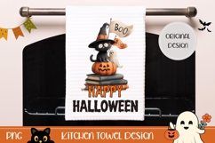 Cute Halloween Cat Towel Sublimation, Happy Halloween PNG Product Image 1