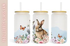 Flowers bunny watercolor tumbler 16oz Libby Glass Can Product Image 1