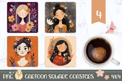 Cartoon Girl Square Coasters, Kids Square Coaster Designs Product Image 1