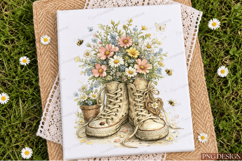 Vintage Floral Sneakers PNG Design | Wildflower Boots Sublim Product Image 4