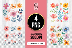 Daisy Floral Watercolor Clipart Sublimation PNG Product Image 1