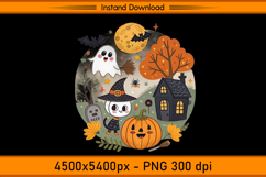 Cute Witch and Ghost Halloween Scene Sublimation PNG Product Image 1