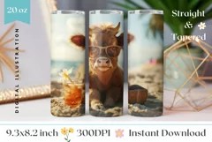 Summer Cow Tumbler Wrap Design, Summer Animals Sublimation Product Image 1