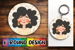 Watercolor Women Portrait with Flowers Round Design PNG Product Image 1