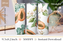 Watercolor Papaya Tumbler Design, Papaya Fruit Tumbler PNG Product Image 1