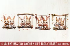 Valentine Animal On Swings Clipart, Valentine Animal Clipart Product Image 1