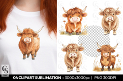 Cute Highland Cow Illustration Clipart Sublimation PNG Product Image 1