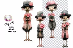 Birds, Ostrich, Ephemera, PNG, watercolor, Clipart Product Image 1
