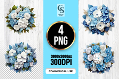 Blue White Floral Bouquet Clipart Sublimation PNG Product Image 1