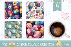 Easter Eggs Square Coasters, Watercolor Easter Eggs Print Product Image 1