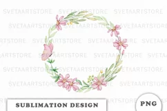 Watercolor flowers wreath PNG Product Image 1
