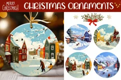 Watercolor Christmas Village Ornaments, Winter Ornaments Product Image 1