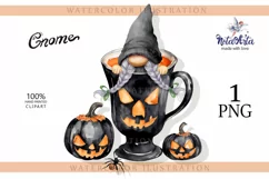 Watercolor Halloween gnome in tea mug, Gnome PNG Product Image 1
