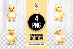 Cute Yellow Duckling Watercolor Clipart Sublimation PNG Product Image 1