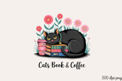 Cats, Book &amp; Coffee PNG, Reading Book Sublimation PNG Product Image 2