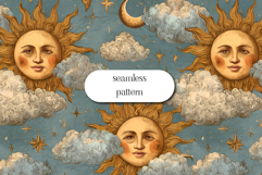 Vintage Celestial Sun Moon Clouds Seamless Pattern Product Image 1