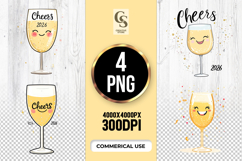 Cheers Champagne Glass Clipart Sublimation PNG Product Image 1