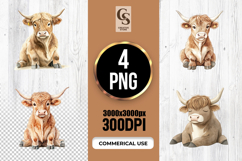Cute Highland Cow Watercolor Clipart Sublimation PNG Product Image 3