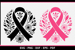 Cancer Awareness Floral daisy flower Ribbon SVG, PNG, DXF Product Image 1