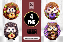 Adorable Hedgehog Donut Clipart Sublimation PNG Product Image 1