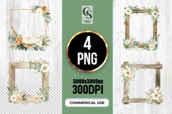 Rustic Floral Wooden Frame Clipart PNG Product Image 1