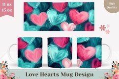 Cartoon Love Mug Design, Pink Love Hearts Mug Template Product Image 1