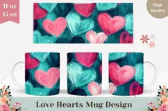 Cartoon Love Mug Design, Pink Love Hearts Mug Template Product Image 1