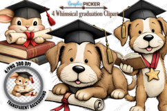 Graduation Animal Clipart PNG, Watercolor Graduation Animal Product Image 1