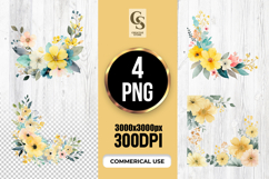 Yellow Wildflower Watercolor Bouquet &amp; Border PNG Set Product Image 1