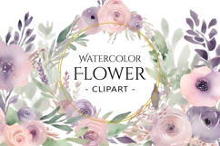 Watercolor Purple Flower Clipart, Decorative Floral Ornament Product Image 1