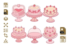 Valentine Cake PNG SVG Bundle, Pink Cake Clipart, Heart Cake Product Image 1