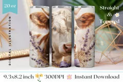 Summer Cow Tumbler Wrap Design, Wild Flowers Tumbler PNG Product Image 1