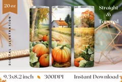 Farmhouse Tumbler Wrap, Watercolor Pumpkins Sublimation Product Image 1