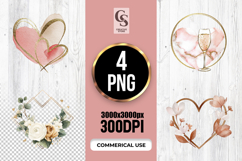 Watercolor Gold Heart Frames Clipart Sublimation PNG Product Image 1