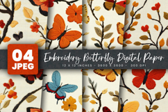 Embroidery Butterfly Digital Paper Product Image 1