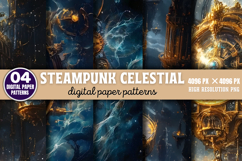 Steampunk Celestial Background Paper Set Bundle JPG Product Image 2