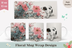 Dog Mug Design, Flowers Mug Wrap, Floral Mug Sublimation Product Image 1