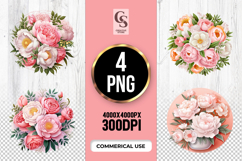Elegant Peony Floral Bouquets Clipart Sublimation PNG Product Image 1