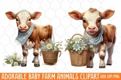 Adorable Baby Farm Animals clipart, Watercolor Clipart Product Image 1