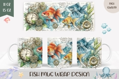 Goldfish Mug Wrap, Sea Mug Design, Vintage Coffee Mug Product Image 1