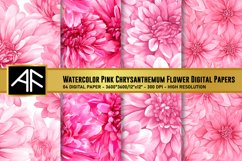 Watercolor Pink Chrysanthemum Flower Digital Paper Product Image 1