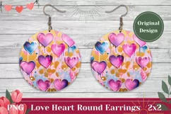 Valentines Round Earring PNG, Pink Love Hearts Sublimation Product Image 1