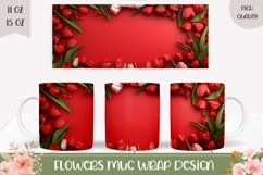 Tulips Mug Template, Red Mug Sublimation Design Product Image 1