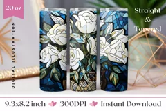 White Roses Tumbler Design, Stained Glass Flowers Tumbler Product Image 1