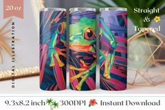 Green Frog Tumbler Wrap, Neon Tropical Leaves Tumbler Design Product Image 1
