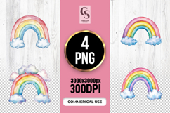 Watercolor Rainbow with Clouds Cute Pastel Clipart PNG Product Image 1