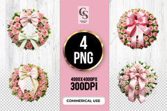 Pink Rose Wreath With Ribbons Clipart PNG Product Image 1