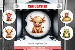 Foodie Highland Cow Car Coaster Product Image 1