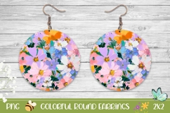 Floral Round Earrings Print, Art Flowers Round Earrings PNG Product Image 1